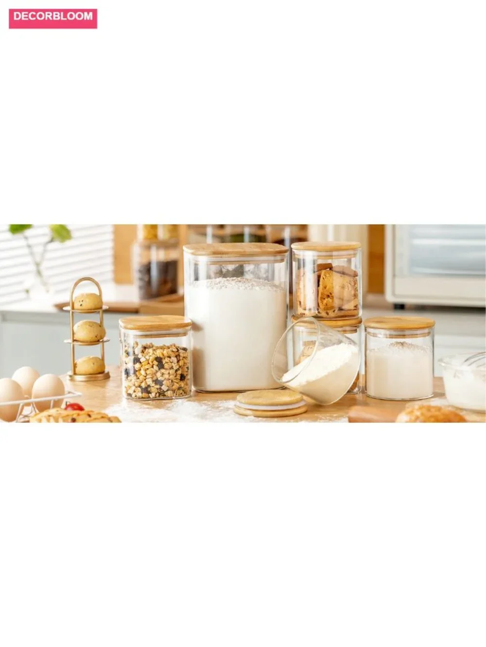 4 Pack 42oz Square Glass Jars with Airtight Bamboo Lids Food Storage